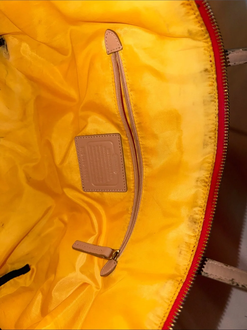 Coach Hot Pink Signature Nylon Tote with Tan Straps and Blue Trim #24862
